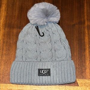 UGG Light Gray Knit Beanie with Pom